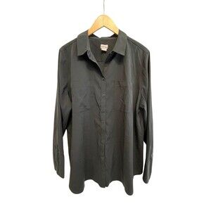 Chico's Shirt Size‎ 3 16 18 Soft Button Up Black Long Sleeve Pockets Classic